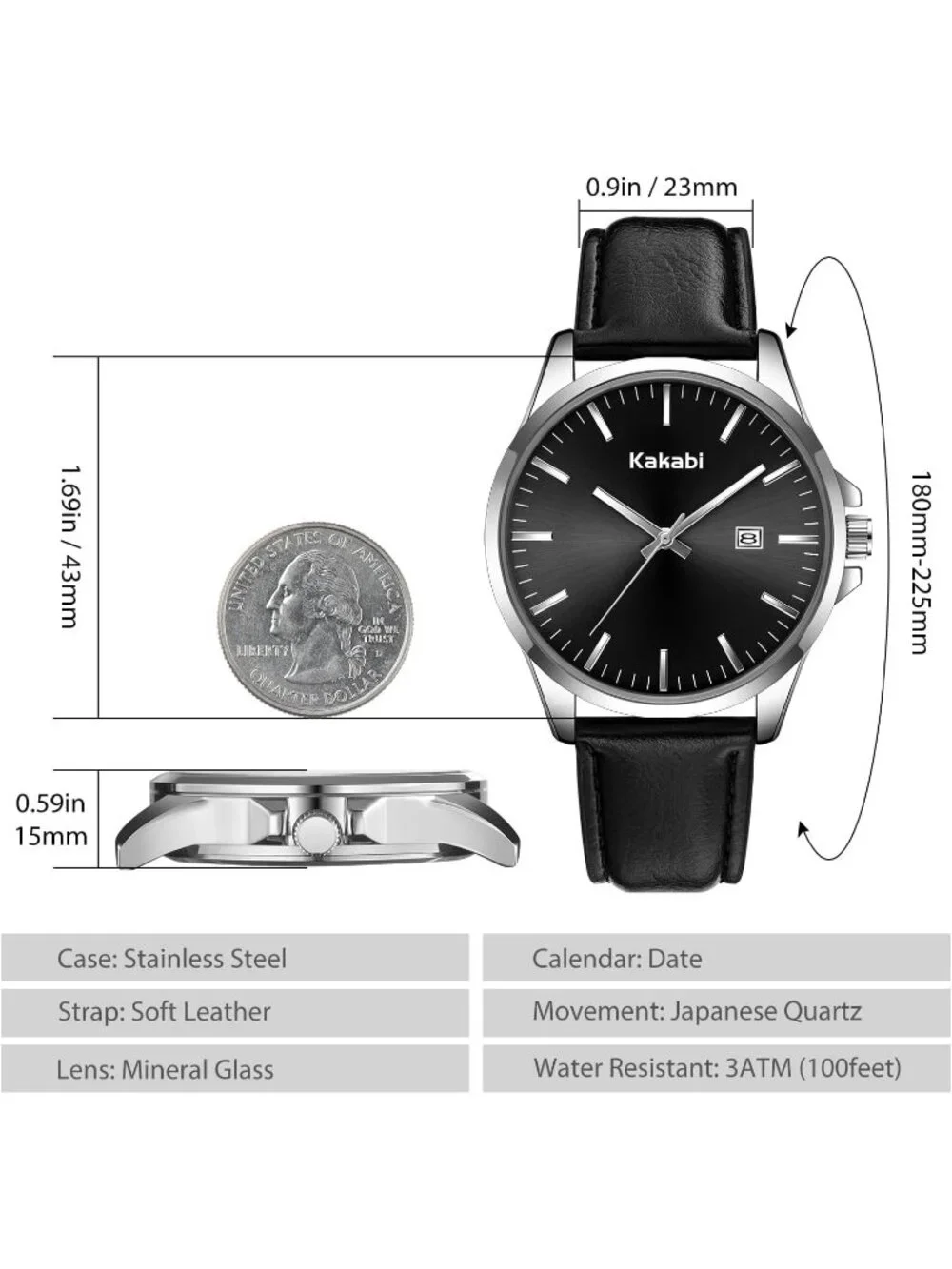 Men's Black Minimalist Fashion Leather Strap Classic Analog Quartz Dress Watch